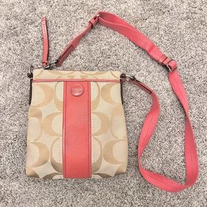Coach Signature Crossbody Bag Khaki & Pink/Salmon